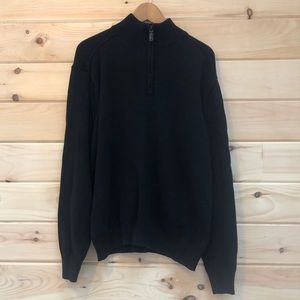 Oscar de la Renta Black Luxury Quarter Zip Sweater 100% Cotton Designer Knit